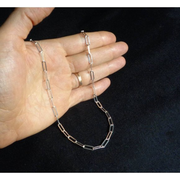 Solid 925 Silver Sterling Paperclip Chain Necklace, 16"-24" Long Layering Chain - Picture 3 of 5